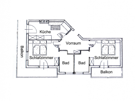 Skizze für Appartement B "Bergluft" im Ferienhaus Eva